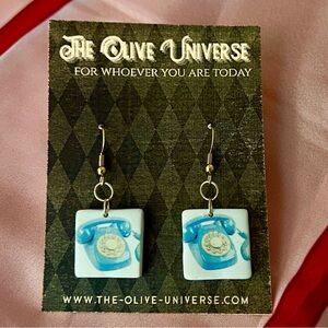 Blue Retro Phone Square Drop Earrings